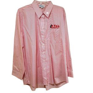 Delta Sigma Theta Embroidered Striped Button-Up Shirt Red White Long Sleeve Size